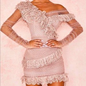 House of CB Sorrel Blush Lace Frill Mini Dress